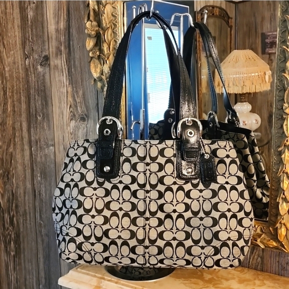 Coach Canvas Monogram C Shoulder Bag EUC - Picture 1 of 14